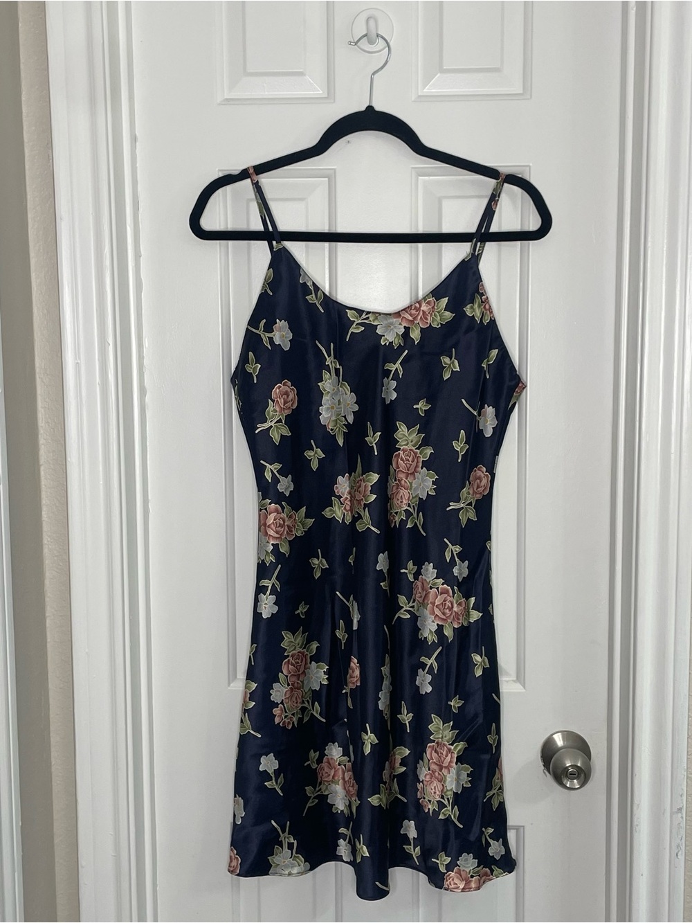 Vintage Navy Blue Floral Slip Nightie Size S - Picture 2 of 7